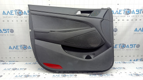 Panou ușă negru, față stânga, Hyundai Tucson 19-21, inserție neagră, cotieră din piele neagră, cu mâner, zgârieturi