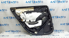 Ornamente ușă spate dreapta neagră Mazda 6 18-21, cotieră și inserție din piele neagră, ornament gri cu crom, uzat, îndoit