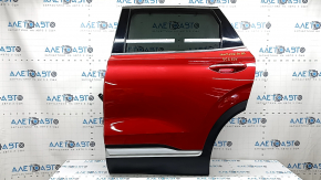 Дверь в сборе задняя левая Hyundai Santa FE 19-23 под шторку, тонировка, красный Y2E, вмятина, потерт молдинг, потрескан уплотнитель