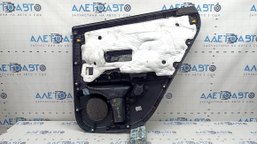 Обшивка двери карточка задняя левая Hyundai Tucson 22-24 кожа черная с черной вставкой ткань, подлокотник черная кожа, хром молдинг с черным глянцем, царапины, под химчистку, в копоти