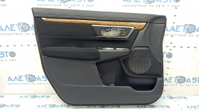 Обшивка двери карточка передняя левая Honda CRV 17-22 черная, подлокотник черная ткань, вставка черная ткань, молдинг под дерево светлое, под память, под чистку, царапины, потёртость