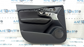 Panou ușă stânga față negru pentru Volvo XC90 16-22, cotieră și inserție din piele nappa neagră, cusături gri, Bowers and Wilkins, cu mâner, zgârieturi, îndoire, închidere ruptă