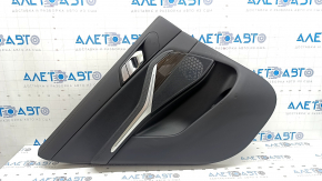 Ornamente ușă, spate stânga, BMW X5 G05 19-22, piele neagră fără cortină, inserție din lemn Fineline Stripe, cotieră din piele neagră, cu mâner și suprapuneri, lovituri, rupturi