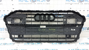 Решетка радиатора в сборе Audi A6 C8 19-23 под парктроники и радар, черный мат с хромом, с эмблемой quattro, обрамлением радара, песок