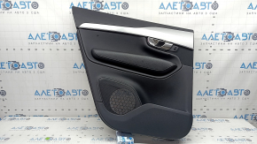 Ornamente ușă, spate stânga, Volvo XC90 16-23, piele neagră, inserție gri, cotieră din piele neagră, cu mâner, fără perdea, zgârieturi, lovituri