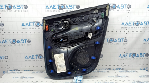 Ornamente ușă, spate stânga, Volvo XC90 16-23, piele neagră, inserție gri, cotieră din piele neagră, cu mâner, fără perdea, zgârieturi, lovituri