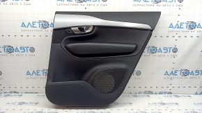 Panou decorativ ușă, spate dreapta, Volvo XC90 16-23, piele neagră, inserție gri, cotieră din piele neagră, cu mâner, fără perdea, zgârieturi