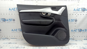 Panou ușă stânga față negru pentru Volvo XC90 16-22, inserție din piele neagră, cotieră din piele neagră cu mâner, inserție gri, zgârieturi, lovitură