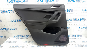 Panou ornamental ușă negru, spate stânga, VW Tiguan 18-20, inserție și cotieră, piele neagră, cu mâner, element de fixare rupt, zgârieturi