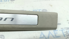 Накладка порога передняя левая Ford Fusion mk5 17-20 серая, с хромированной вставкой, царапины, под химчистку
