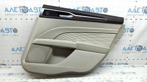 Обшивка двери карточка задняя правая Ford Fusion mk5 17-20 titanium, Platinum, кожа серая, с серой вставкой под ромб, вставка под дерево, верхняя накладка коричневая, с ручкой, царапины, под химчистку