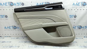 Ornamente ușă, spate stânga, Ford Fusion mk5 17-20 titan, Platinum, piele gri, cu inserție gri cu model diamantat, inserție cu model lemnos, ornamente superioare maro, cu mâner, zgârieturi, gata de curățare chimică