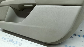Panou ușă dreapta față pentru Ford Fusion mk5 17-20, titan, platină, piele gri, cu inserție gri cu model diamantat, inserție cu model lemnos, garnitură superioară maro, cu mâner, iluminat din spate, zgârieturi, curățabil chimic, plastic alb