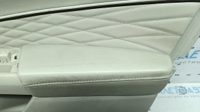 Panou ușă dreapta față pentru Ford Fusion mk5 17-20, titan, platină, piele gri, cu inserție gri cu model diamantat, inserție cu model lemnos, garnitură superioară maro, cu mâner, iluminat din spate, zgârieturi, curățabil chimic, plastic alb
