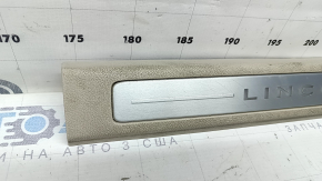 Накладка порога передняя левая Lincoln MKZ 17-20 хром с подсветкой, бежевая, царапины, под чистку