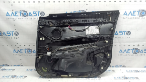 Обшивка двери карточка передняя левая BMW X2 F39 18-23 кожа Sensatec, черная, подлокотник кожа черная, молдинг под темное дерево с ручкой открывания хром, с подсветкой и сетками динамика, под химчистку, царапины