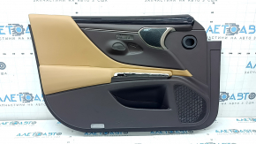 Panou ușă stânga față pentru Lexus ES 19-22, piele maro, cotieră și inserție, piele maro deschis, ornament din lemn închis, lucios, cu iluminare din spate, Mark Levinson, memorie, fără mâner și butoane de memorie, zgârieturi