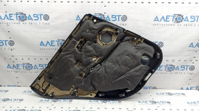 Обшивка двери карточка задняя правая BMW X1 F48 16-22 кожа Sensatec, черная, подлокотник и ручка кожа черная, молдинг алюминий с синей вставкой, с ручкой открывания хром, с подсветкой и сетками динамика, под пищалку, потерта