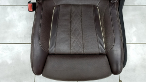 Scaun șofer BMW 5 G30 17-23 cu airbag, electric, încălzit, ventilat, masaj, memorie, piele maro închis, Comfort, suport de pernă rupt, uzat
