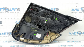 Ornament ușă, spate stânga, BMW 5 G30 17-23, negru, cotieră și inserție, piele maro închis, ornament din lemn de rădăcină de nuc, sub cortină, cu mâner și strat protector Harman Kardon, cu iluminare din spate, zgârieturi, lovituri
