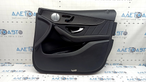 Ornament ușă, placă dreapta față, Mercedes GLC 16-20, piele neagră, inserție în lemn structural negru, cotieră din piele neagră, zgârieturi, abajur rupt