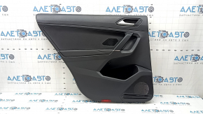 Ornament ușă, placă spate stânga, VW Tiguan 18-20, negru cu inserție din plastic negru, cotieră din piele neagră, sub tweeter, zgârieturi, îndoitură