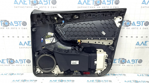 Ornament ușă, placă stânga față, VW Tiguan 18-20, negru, cu tweeter, cotieră și inserție din piele, cu mâner, zgârieturi, o îndoitură, stratul de protecție al mânerului se exfoliază