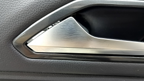 Ornament ușă, placă stânga față, VW Tiguan 18-20, negru, cu tweeter, cotieră și inserție din piele, cu mâner, zgârieturi, o îndoitură, stratul de protecție al mânerului se exfoliază