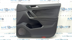Ornament ușă, placă dreapta față, VW Tiguan 18-20, negru, cu tweeter, cotieră și inserție, piele, cu mâner, zgârieturi, o îndoitură, strat de protecție al mânerului decojit