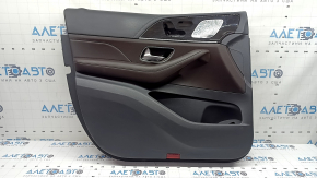 Panou ornamental ușă față stânga complet Mercedes W167 GLE 350 450 20-25 gri închis, inserție și cotiera piele maro, mulaj sub lemn închis, cu mâner, Burmester, zgârieturi