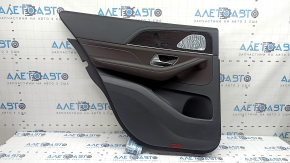 Ornament ușă, placă spate stânga, complet Mercedes W167 GLE 350 450 20-23, gri închis, inserție și cotieră, piele maro, mulaj sub lemn închis pentru controlul scaunului, cu mâner, Burmester, fără perdea, zgârieturi