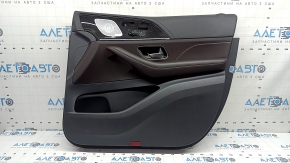 Ornament ușă, placă dreapta față, completă, Mercedes W167 GLE 350 450 20-25, gri închis, inserție și cotieră, piele maro, mulaj din lemn închis, cu mâner, Burmester, zgârieturi