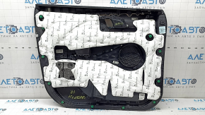 Обшивка двери карточка передняя правая Hyundai Santa FE 21-23 черная, с накладкой, вставка и подлокотник кожа черная, молдинг серый ромб, царапины