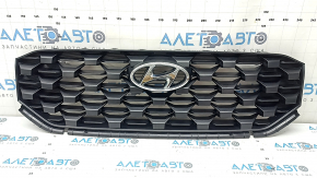 Решетка радиатора grill в сборе Hyundai Santa FE 21-23 со значком, черная, трещины, царапины