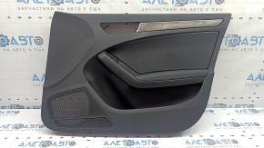 Ornament ușă, placă dreapta față, suport cotieră Audi A4 B8 13-16, negru, cu inserție din piele neagră, cotieră din piele neagră, mulură cu structură din lemn închis la culoare, zgârieturi, elemente de fixare rupte