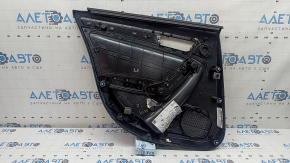 Ornament ușă, placă portieră dreapta spate, suport cotieră Audi A4 B8 13-16, negru, cu inserție din piele neagră, cotieră din piele neagră, sedan fără perdea, ornament cu structură din lemn închis la culoare, cu nasturi, zgârieturi, elemente de fixare rupte, rupturi