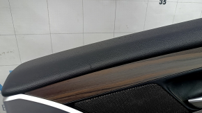 Обшивка двери карточка задняя правая BMW X3 G01 18-21 кожзам черный, подлокотник черный, вставка под дерево структурное, с ручкой, царапины, под чистку