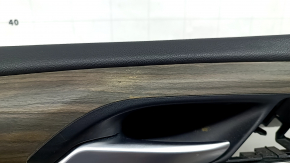 Ornament ușă, placă portieră stânga față, BMW X3 G01 18-21, imitație de piele neagră, inserție piele neagră, inserție lemn structural, cotiera piele neagră, inserție cromată, cu mâner, zgârieturi, necesită curățare