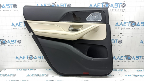 Ornamente ușă, placă spate stânga, Mercedes X167 GLS 450 20-26, gri închis, inserție și cotieră, piele bej, mulaj sub lemn închis Burmester, sub scaun, zgârieturi, lovituri