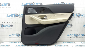 Ornamente ușă, placă spate dreapta, Mercedes X167 GLS 450 20-26, gri închis, inserție și cotieră, piele bej, mulaj sub lemn închis Burmester, comenzi sub scaun, zgârieturi