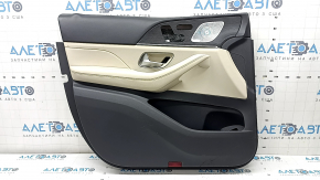 Ornamente ușă, placă stânga față, Mercedes X167 GLS 450 580 20-26, gri închis, inserție și cotieră, piele bej, mulaj sub lemn închis Burmester, zgârieturi, rupturi, pentru curățare chimică
