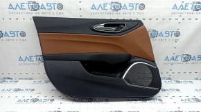 Ornamente panou ușă față stânga Alfa Romeo Giulia 17-24, cotieră din piele neagră cu cusături maro, inserție din piele maro, bordură cromată, inserție structură din abanos, cu mâner, zgârieturi