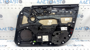 Ornamente panou ușă față stânga Alfa Romeo Giulia 17-24, cotieră din piele neagră cu cusături maro, inserție din piele maro, bordură cromată, inserție structură din abanos, cu mâner, zgârieturi