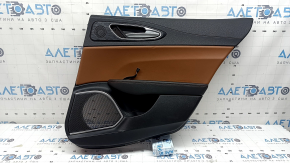 Ornamente ușă spate dreapta Alfa Romeo Giulia 17-24 neagră, cotiera piele neagră cu cusături maro, inserție piele maro, bordură cromată, inserție structură abanos, cu mâner, zgârieturi