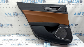 Ornamente ușă spate stânga Alfa Romeo Giulia 17-24 negre, cotiera piele neagră cu cusături maro, inserție piele maro, bordură cromată, inserție structură abanos, cu mâner, zgârieturi, lovituri