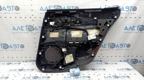 Ornamente ușă spate stânga Alfa Romeo Giulia 17-24 negre, cotiera piele neagră cu cusături maro, inserție piele maro, bordură cromată, inserție structură abanos, cu mâner, zgârieturi, lovituri