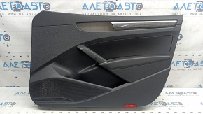 Обшивка двери карточка передняя правая VW Passat b8 16-19 USA черная, с темно-серой накладкой под дерево, вставка кожа черная, подлокотник кожа черная