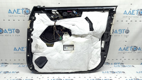 Обшивка двери карточка передняя левая BMW X7 G07 19-22 кожа черная Schwarz, вставка под дерево, с ручкой, подлокотник и вставка кожа Elfenbein-Weiss, царапины, под химчистку