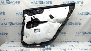 Обшивка двери карточка задняя левая BMW X7 G07 19-22 под шторку, кожа черная Schwarz, вставка под дерево, с ручкой, подлокотник и вставка кожа Elfenbein-Weiss , царапины, под химчистку, надрывы