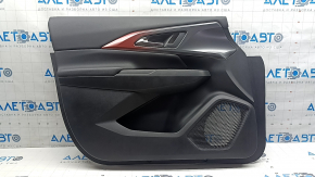 Ornament ușă, față stânga, Chevrolet Equinox EV 24-26, negru, inserție superioară, piele neagră, cotieră din cauciuc negru, mâner cromat, cu iluminare din spate, fără butoane și cablaje, zgârieturi